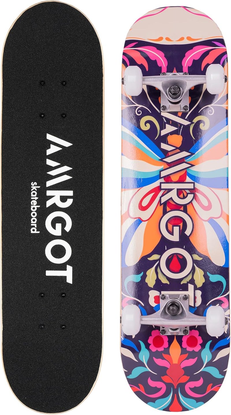 Amrgot Skateboards for Beginners,31 * 8 inches Complete Skateboards for Kids,Boys,Girls and Adults,7 Layer Maple Wood,Double Kick Deck Concave Standard and Tricks Skateboard - Image 1